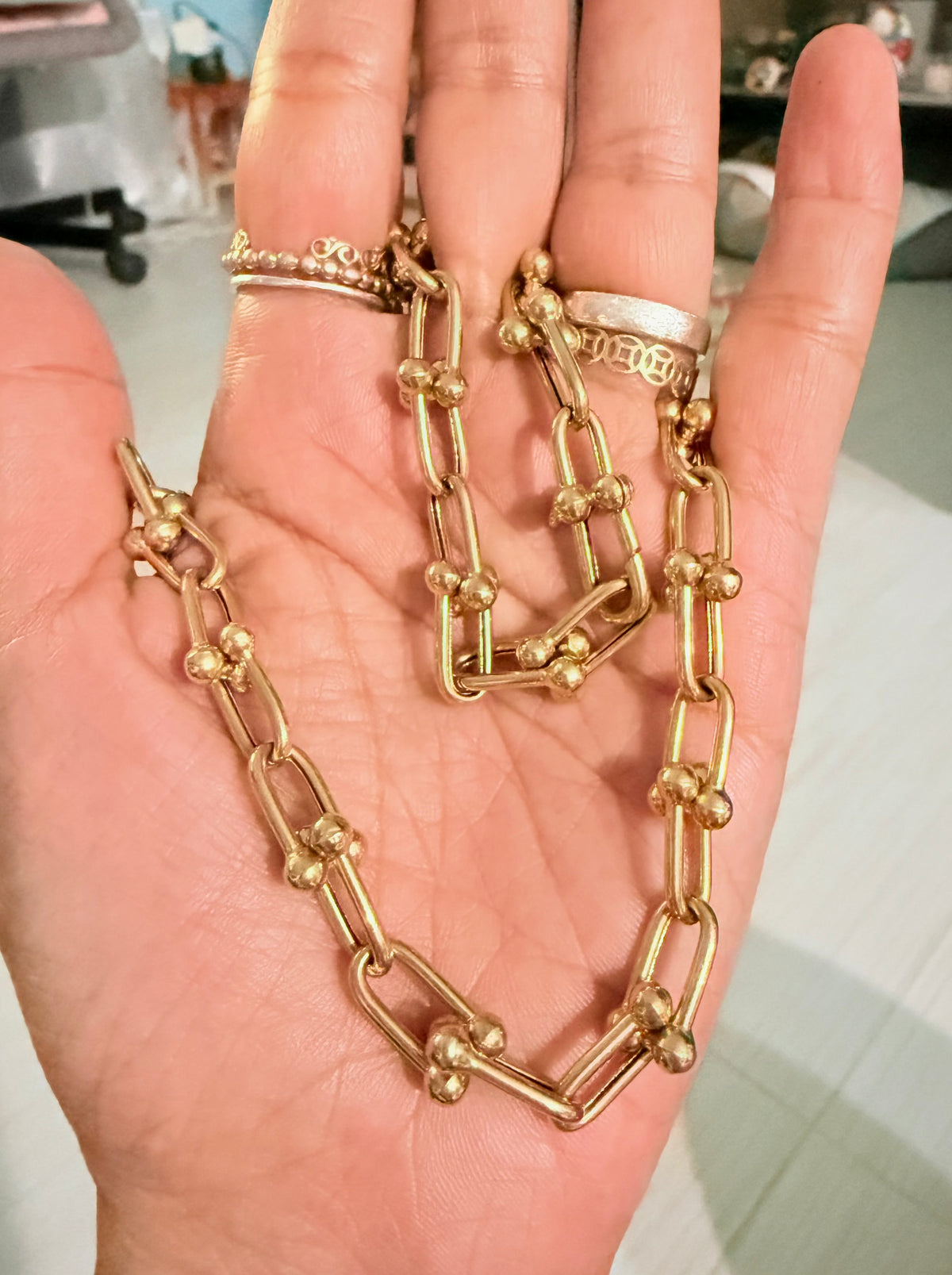 18K Gold 18” Luxury Hardware Link Necklace N70, 750 Gold, Statement Chain
