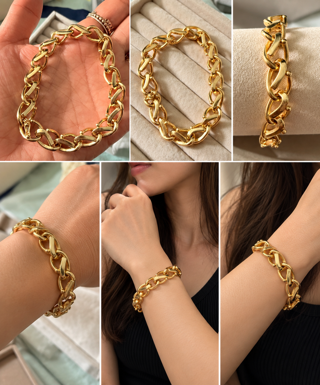 18K Gold Vintage Twist Motif Bracelet B20, Elegant Chunky Link Bracelet, Luxury Gold Jewellery