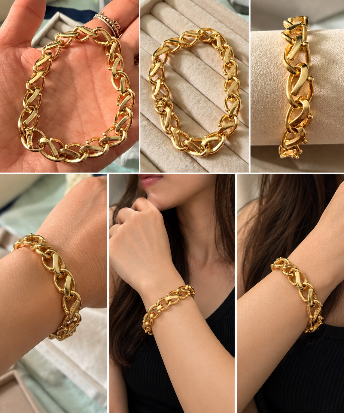 18K Gold Vintage Twist Motif Bracelet B20, Elegant Chunky Link Bracelet, Luxury Gold Jewellery