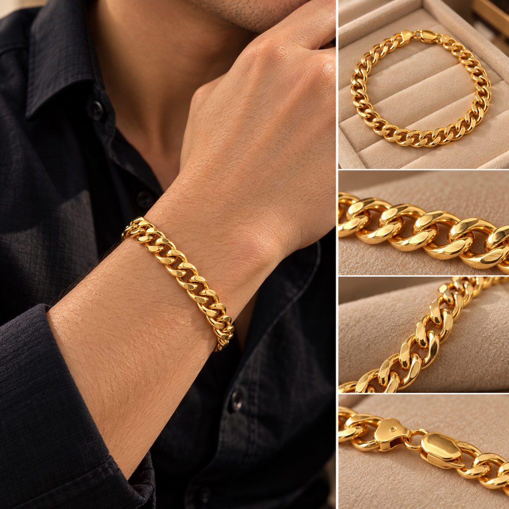 18K Gold Cuban Link Bracelet B14, Luxury Gold Jewellery, 15.1g, 21.59cm