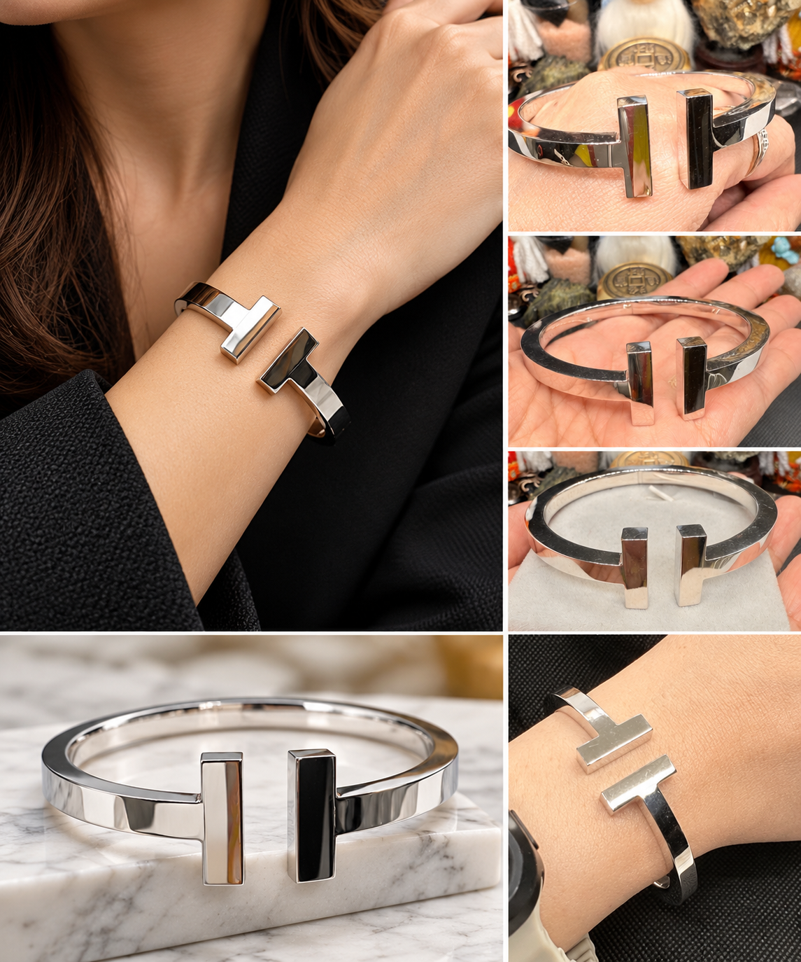 ✨ 18K Gold T Bangle BL25, Solid Gold Statement Bracelet