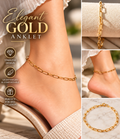 ✨ 18K Gold Paper Clip Anklet AO3, Elegant Minimalist Gold Jewellery
