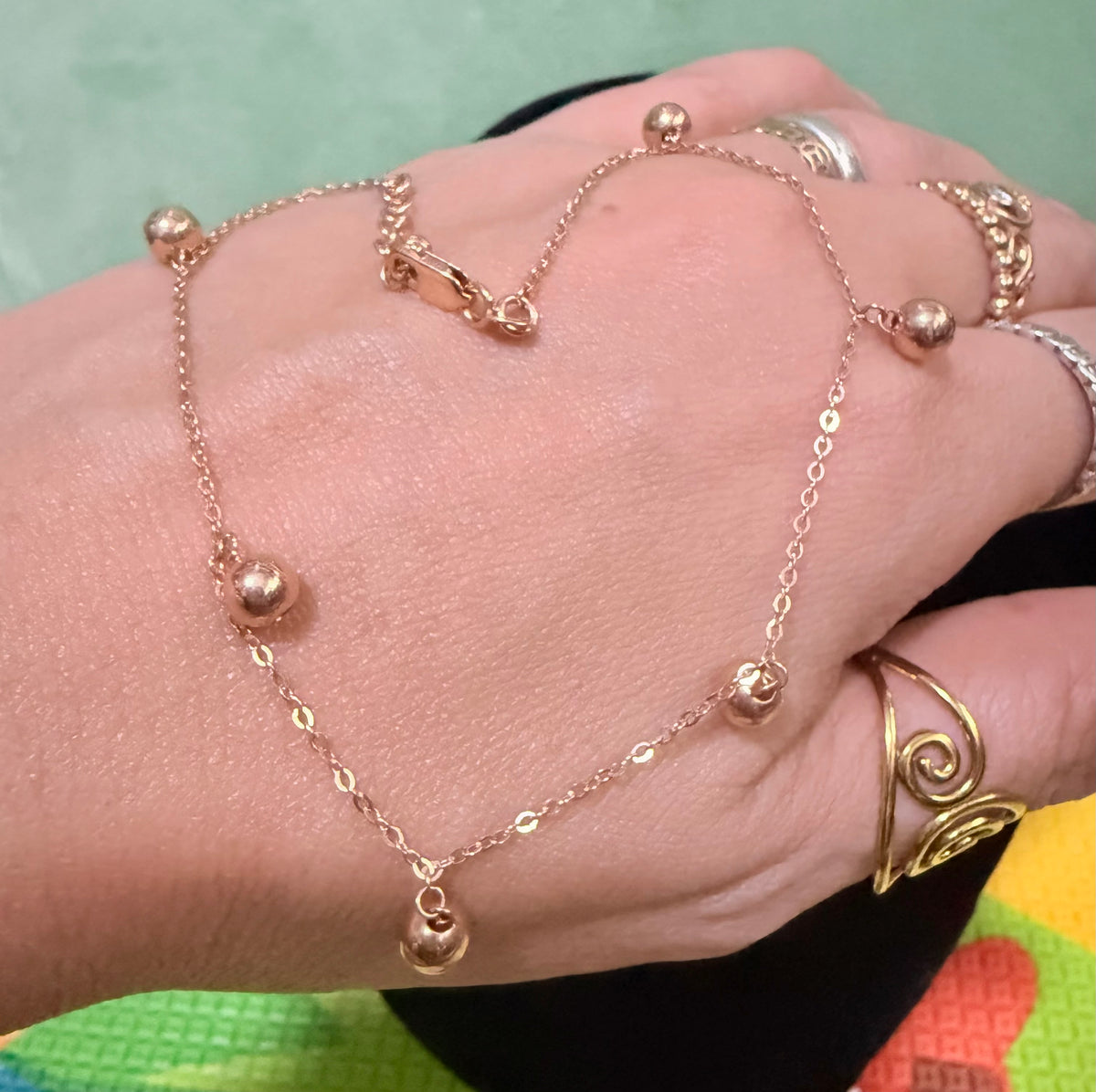 18K Saudi Gold Beads Anklet A02, 750 Hallmark, Pawnable, Ladies Gold Jewellery