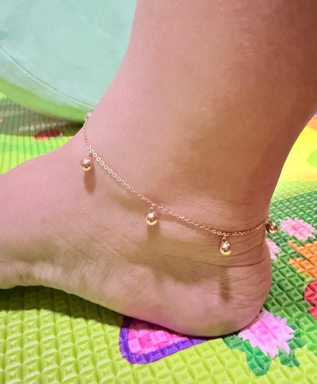 18K Saudi Gold Beads Anklet A02, 750 Hallmark, Pawnable, Ladies Gold Jewellery