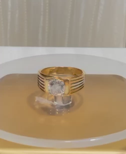 18K Gold Solitaire Ring for Men Bold Classic Statement Ring R43